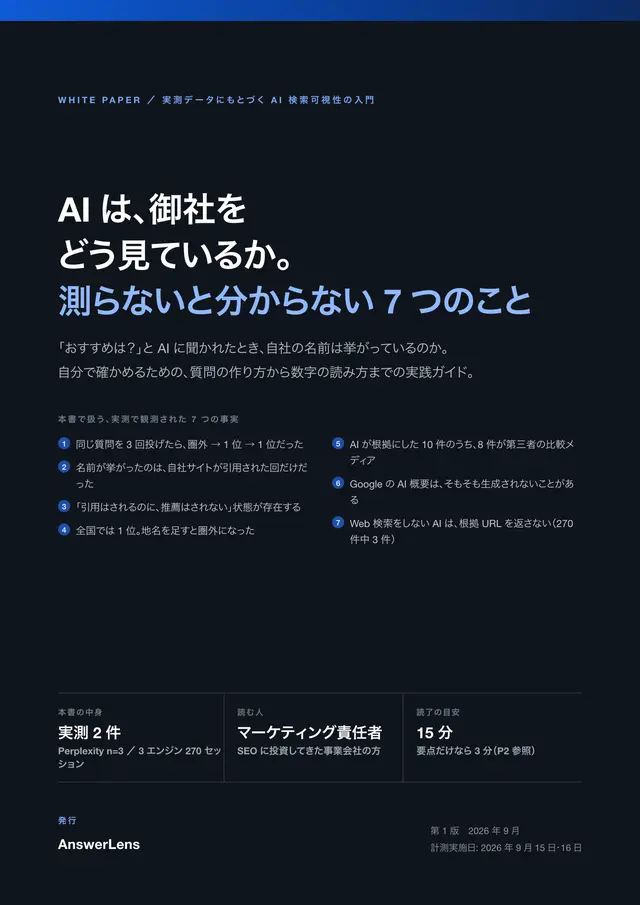 資料「AI は、御社をどう見ているか。」の表紙